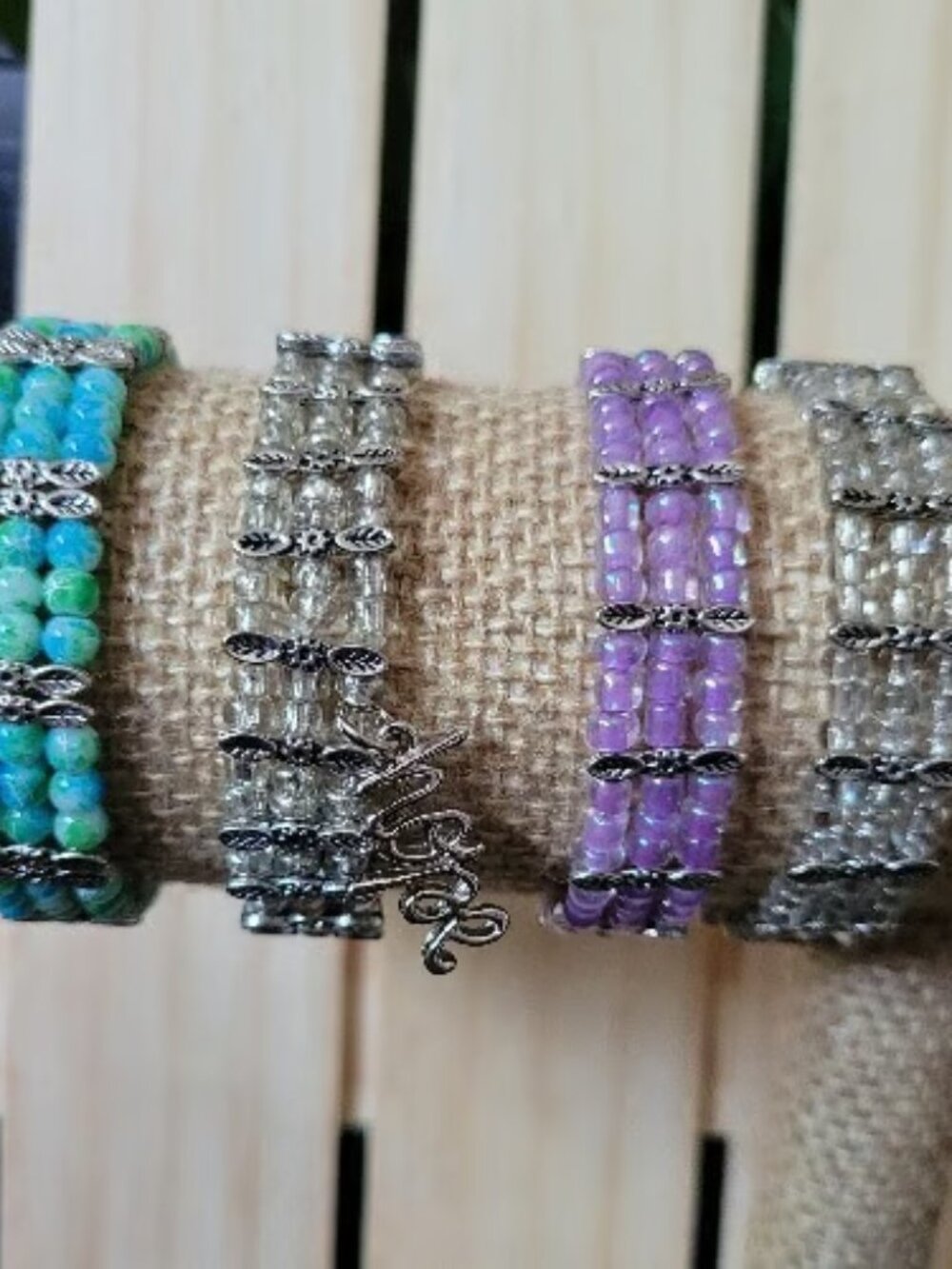 Turquoise and Mauve Beaded Elastic Wrist Wraps